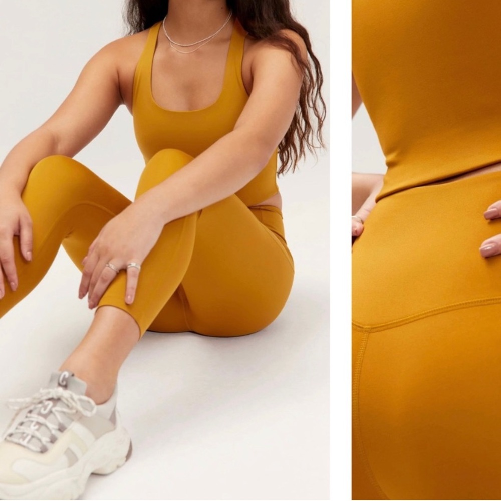 Girlfriend Collective Compressive High Rise Leggings 3/4 Length Mustard Yellow